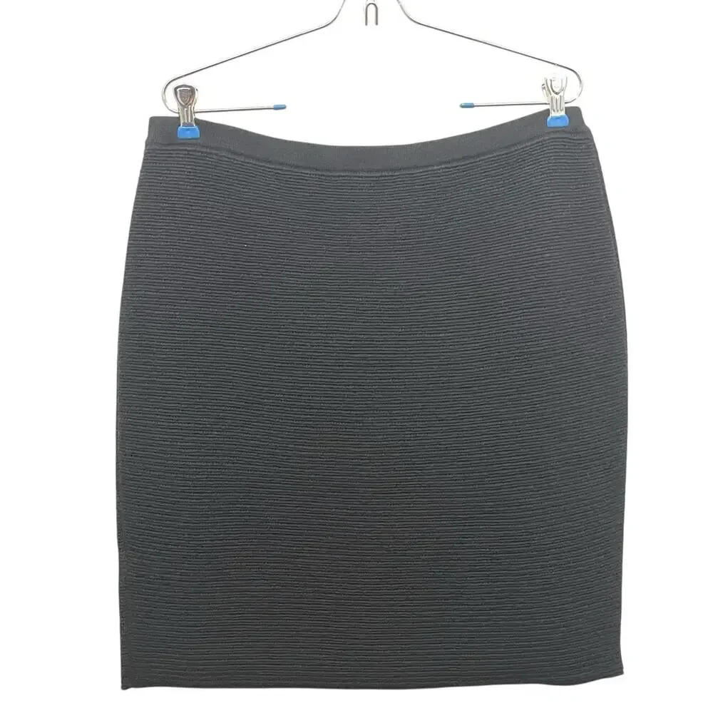 Eileen Fisher Skirt Women Size M Black Ribbed Wool Blend New Short Stretch Knit